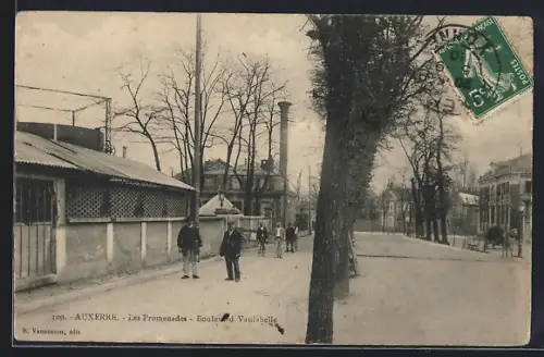 AK Auxerre, Les Promenades, Boulevard Vaubelle avec passants et arbres en hiver