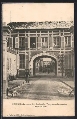 AK Auxerre, Percement de la Rue Soufflot, Vue prise des Promenades, La Salle des Fêtes