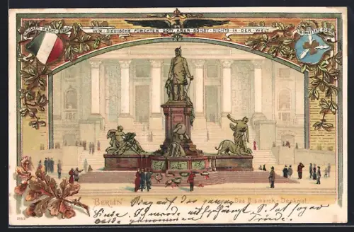 Lithographie Berlin-Tiergarten, Bismarck-Denkmal in schönem Rahmen