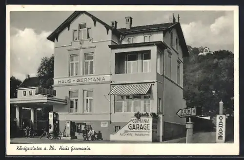 AK Königswinter a. Rh., Gasthof Haus Germania A. Platz, mit Tankstelle
