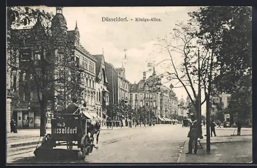 AK Düsseldorf, Königs-Allee, Strassenpartie mit Strassenreinigungskutsche