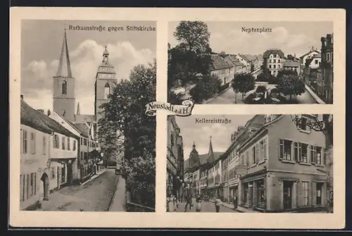 AK Neustadt / Hardt, Kellereistrasse, Rathausstrasse gegen Stiftskirche