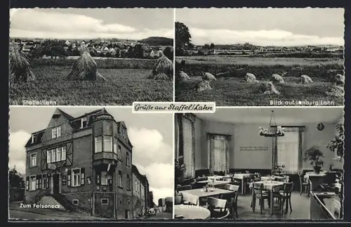 AK Staffel / Lahn, Zum Felseneck, Innenansicht Gastraum, Blick auf Lomburg