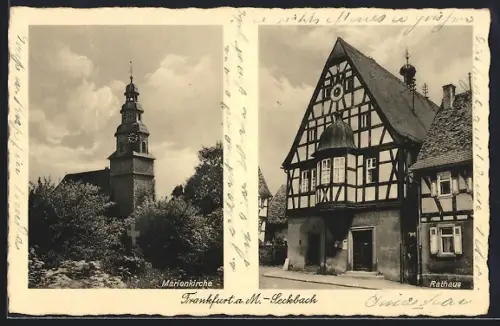 AK Frankfurt a. M.-Seckbach, Rathaus mit Nachbargebäude und Marienkirche