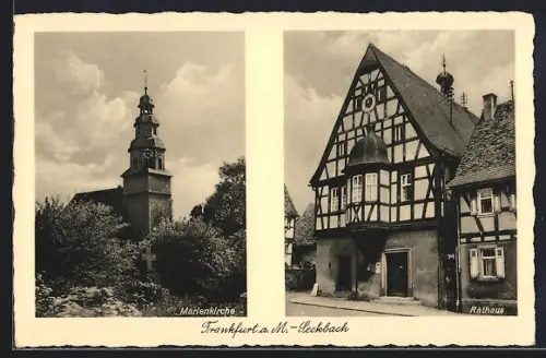 AK Frankfurt a. M.-Seckbach, Marienkirche, Rathaus mit Nachbargebäude