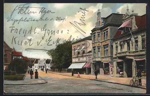 AK Oldenburg / O., Strasse am Friedensplatz mit Geschäften
