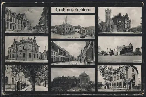 AK Geldern, Gelderstrasse, Höhere Mädchenschule, Westwall, Grosser Markt