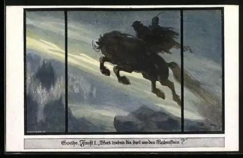 Künstler-AK Ernst Kutzer: Goethe, Faust I. - Was weben die dort um den Rabenstein?