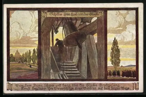 Künstler-AK Ernst Kutzer: Schiller - Das Lied von der Glocke, Von dem Dome, schwer und bang, tönt der Glocke Grabgesang
