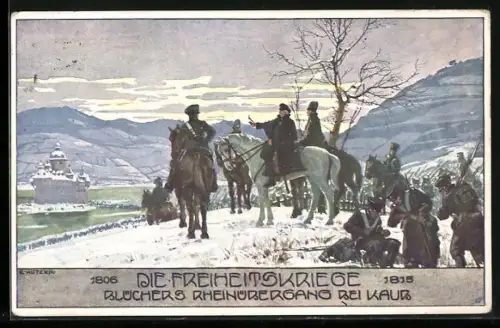 Künstler-AK Ernst Kutzer: Die Freiheitskriege - Blücher`s Rheinübergang bei Kaub