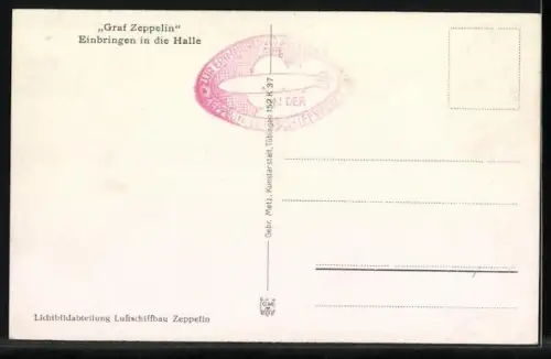 AK Graf Zeppelin, Einbringung in die Halle, LZ 127