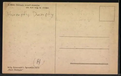 Künstler-AK Willy Schermele: Däumling, Klein Duimpje strooit steentjes om den weg te vinden, Märchen