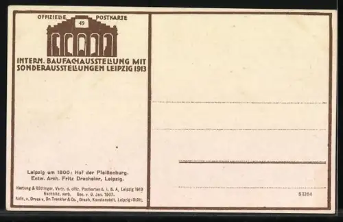 AK Leipzig, Intern. Baufach-Ausstellung 1913, Hof der Pleissenburg, Leipzig um 1800
