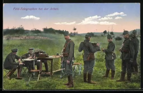 AK Feld-Telegraphen bei der Arbeit