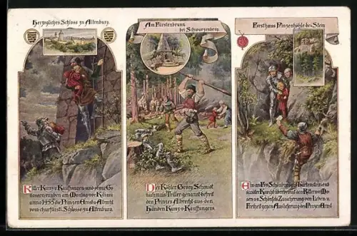 AK Prinzen-Höhle, Altenburger Prinzenraub, Prinz Albrecht wird von Köhler Georg Schmidt befreit