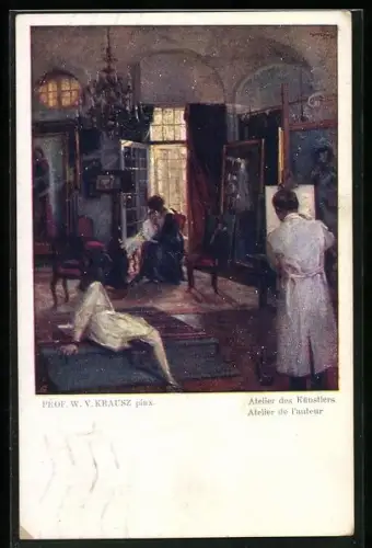Künstler-AK Maler arbeitet in seinem Atelier