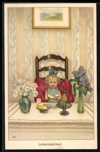 Künstler-AK Susan Beatrice Pearse: Leckermäulchen, Mädchen isst Melone