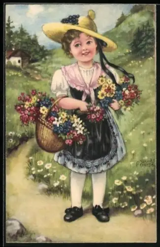 Künstler-AK Hannes Petersen: Blumenmädchen aus den Bergen