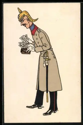 AK Offizier in Uniform zählt sein Geld
