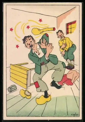 Künstler-AK Karel L. Links: Knüppel aus dem Sack, Märchen