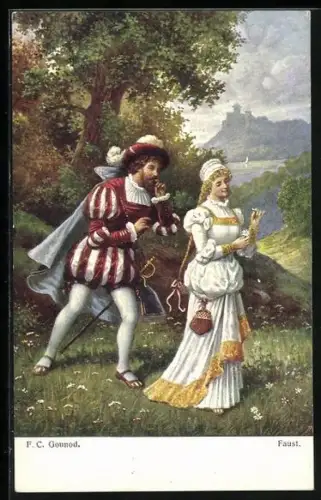 AK Szene aus Goethes Faust, Faust läuft Gretchen hinterher