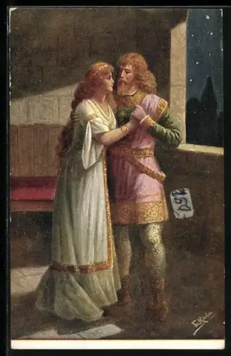 Künstler-AK Fr. Rösler: Lohengrin von Richard Wagner, Lohengrin und Elsa von Brabant