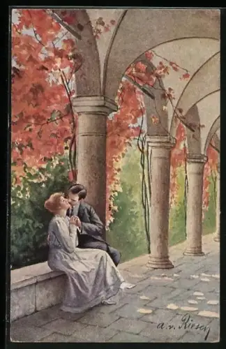 Künstler-AK Arno von Riesen: Herbst, Kuss, Liebespaar
