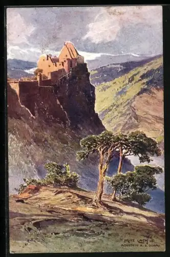 Künstler-AK Fritz Lach: Aggstein a. d. Donau, Blick nach Ruine