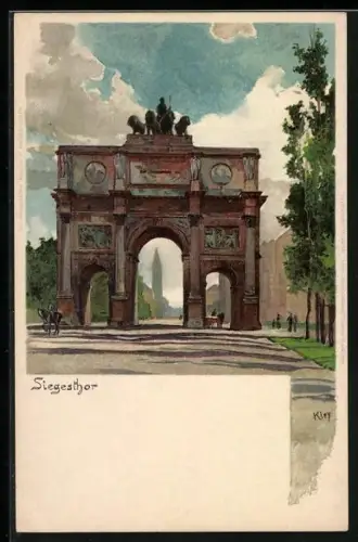 Künstler-AK Heinrich Kley: München, Siegesthor, Mann zu Pferd