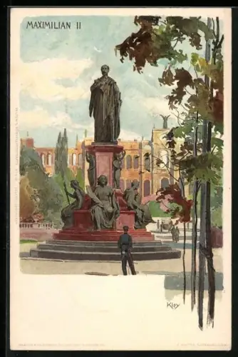 Künstler-AK Heinrich Kley: München, Denmkal von Maximilian II.