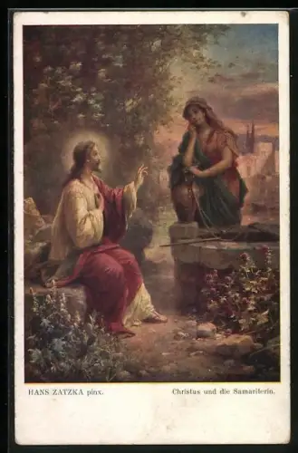 Künstler-AK Hans Zatzka: Christus & die Samariterin