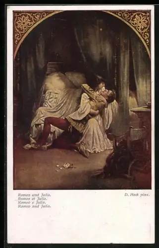 AK William Shakespeare, Romeo und Julia umarmen sich