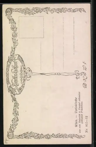 Künstler-AK R. Preuss: Wien, Votivkirche, Litfasssäule, Leute