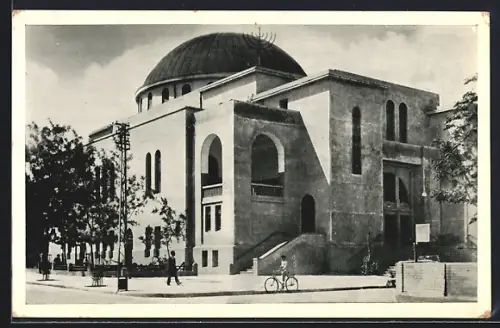 AK Tel Aviv, Grosse Synagoge mit Strasse