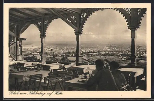 AK Wien, Blick vom Cafe auf dem Kahlenberg auf den Ort