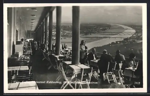 AK Wien, Cafe-Restaurant Kahlenberg mit Blick auf den Donaustrom