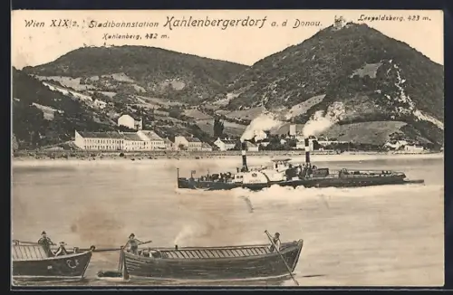 AK Kahlenbergerdorf a. d. Donau, Leopoldsbergund Dampfer Ludwig in Fahrt
