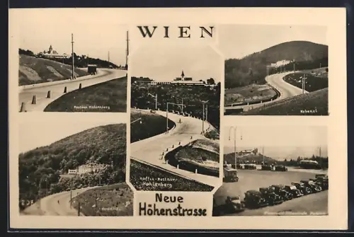 AK Wien, Neue Höhenstrasse mit Cafe-Restaurant Kahlenberg, Kobenzl, Wienerwald-Höhenstrasse Parkplatz