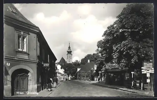 AK Wien, Grinzing, Strassenpartie mit Kiosk