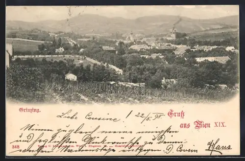 AK Wien, Grinzing aus der Vogelschau