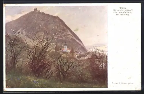 Künstler-AK Wien, Kahlenbergerdorf mit Leopoldsberg im Frühling