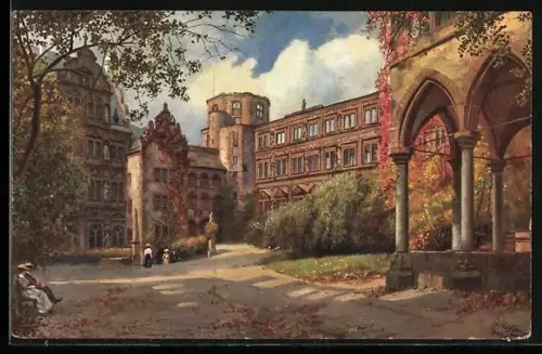 Künstler-AK Heinrich Hoffmann: Heidelberg, Der Schlosshof zur Herbstzeit