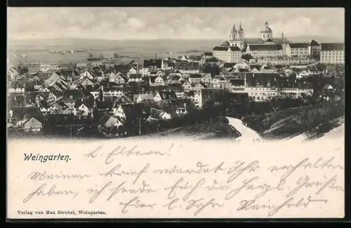 AK Weingarten / Württ., Teilansicht mit Benediktinerkloster