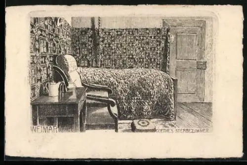 Künstler-AK Weimar / Thüringen, Goethes Sterbezimmer