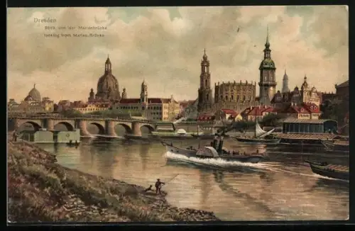 Künstler-AK Dresden, Blick auf die Marienbrücke