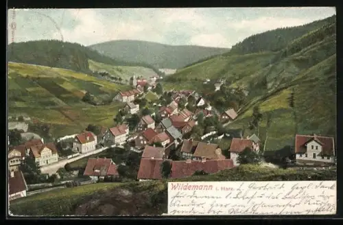 AK Wildemann, Gesamtansicht mit Hauptstrasse und Kirche