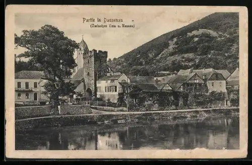 AK Dausenau, Flusspartie mit Befestigungsanlage
