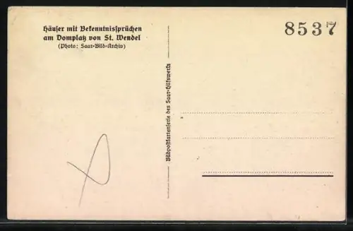 AK St. Wendel, Häuser mit Bekennntnissprüchen am Domplatz