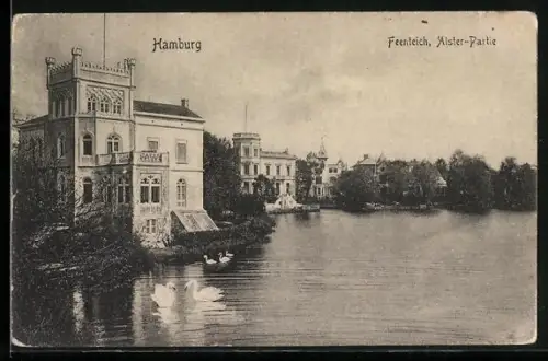 AK Hamburg-Uhlenhorst, Feenteich Alster Partie
