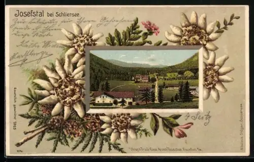 Passepartout-Lithographie Josefstal, Panorama der Ortschaft